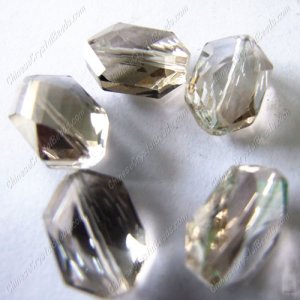 10Pcs Faceted Polygon Hexagon Glass Crystal, silver shade, hole:1.5mm