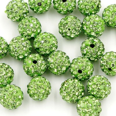 50pcs, 12mm Pave beads, hole: 1.5mm, clay disco beads, green