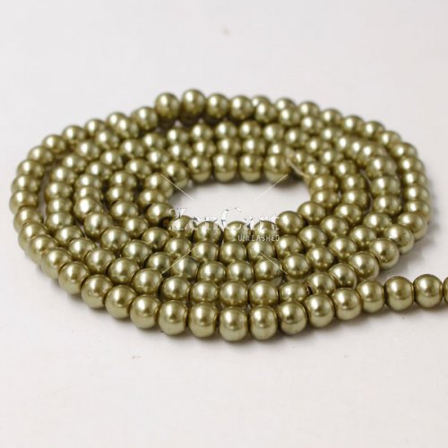 Glass Pearl Beads, Round, khaki, different size for choice, Hole:Approx 1mm, Length:Approx 32 Inch