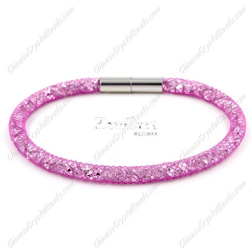 Stardust Mesh Bracelet, width:5mm, fuchsia mesh and Rhinestone
