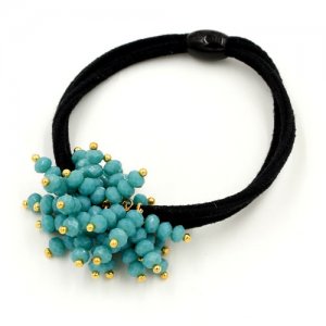 Ponytail holder with blue crystal beads, Double rubber band, hair tie, elastic hair tie, 1 pc