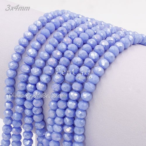 130Pcs 3x4mm Chinese Crystal Rondelle Beads, opaque lt sapphire AB