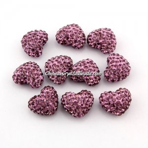 Pave heart beads, clay, 13x15mm, 1.5mm hole, amethyst, 1pcs