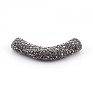Pave Pipe beads, Pave Curved 52mm Bling Tube Bead, clay, gray