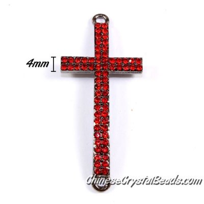 pave cross pendant, 22x50mm, hole: 2mm, plated gunmetal, red rhinestone, 1pcs