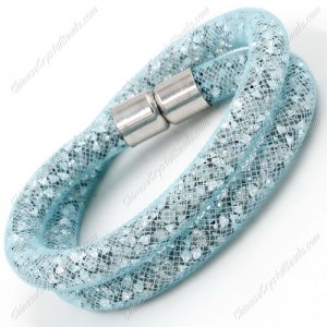 Double wrap Stardust Mesh Bracelet, aqua mesh and clear Rhinestone, width:8mm