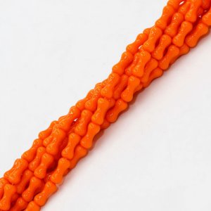 70Pcs 4x8mm Dog Bones Shaped Glass Beads, hole:1mm, opaque orange