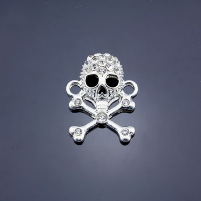 Pave Skull Pendant, hole 2mm, 21x28mm, silver plated