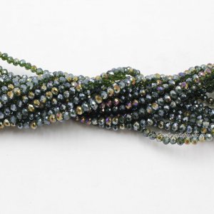 130 beads 3x4mm crystal rondelle beads dark Fern Green AB