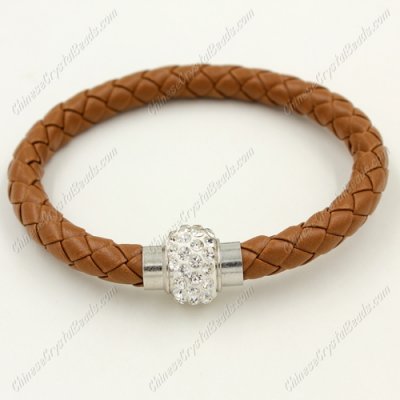 12pcs Weave leather bracelet, Magnetic Clasps, brown, wide 7mm, length about 7inch
