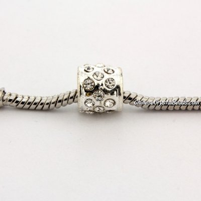 Pave Pave European Beads, alloy, silver, 9x9x9mm, hole: 5mm, sold per pkg of 9pcs