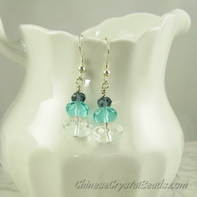 Chinese Crystal Earring handmade, 6mm Blue Ink+8mm aqua +10mm clear, sold 1 pair