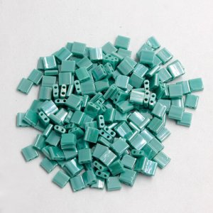 Chinese 5mm Tila Square Bead, opaque luster turquoise, about 100Pcs