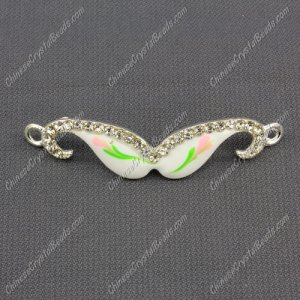 Pave accessories, mustache, 13x55mm, white and flower, Sold individually.