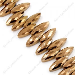 Leaf crystal beads, 7x22mm, copper, 10 beads
