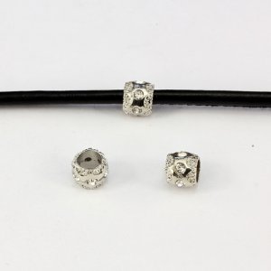 Alloy European Beads, #008, 8x10mm, hole:6mm, pave clear crystal, platinum plated, 1 piece