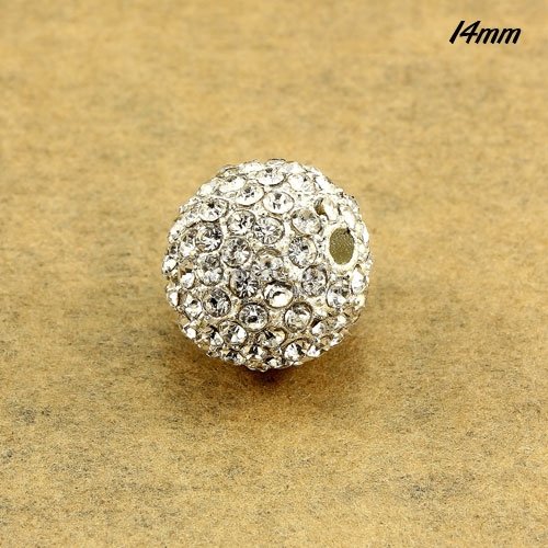 14mm Alloy pave disco beads, silver plated, 128cz , sold per pkg of 9 pcs