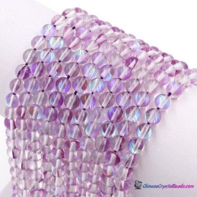 light purple silver Mystic Aura Quartz Beads 6/8/10/12mm Rainbow Holographic Bead Synthetic Moonstone 15inch