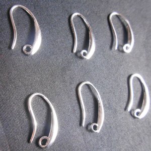 20Pcs Earwire, silver-plated brass, 20mm, Silver Smooth Pinch Crystal Earring Hook Wire