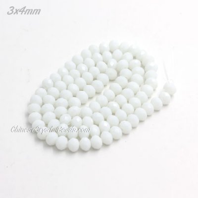 130Pcs 3x4mm Chinese Crystal Rondelle Beads, White Linen