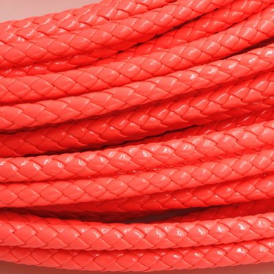 2 Meters 7mm Round Braided Bolo Synthetic Leather Jewelry Cord String, coral