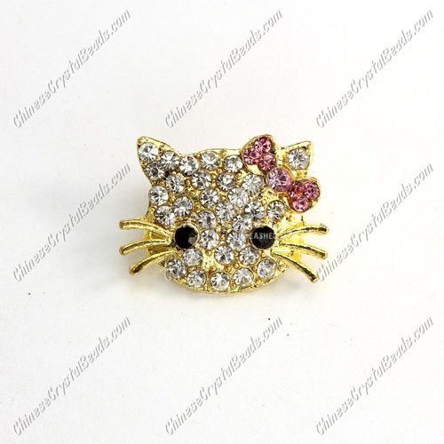 Pave Crystal Cat head charms, 16x21mm, hole: 2mm, gold plated, purple bowknot, sold 1pcs