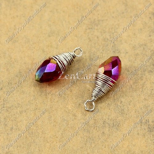 Wire Working Briolette Crystal Beads Pendant, 6x12mm, siam AB, 1 pcs