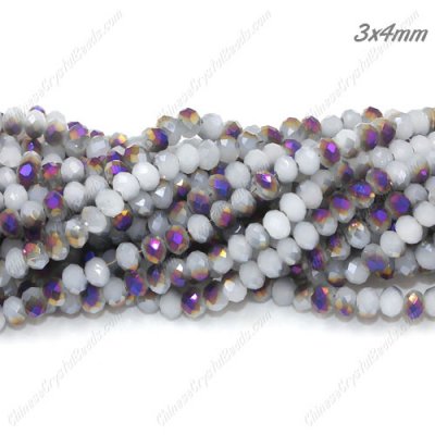 130Pcs 3x4mm Chinese Crystal Rondelle Beads, white jade and half purple light