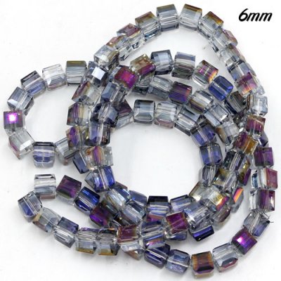 98Pcs 6mm Cube Crystal beads, half purple light