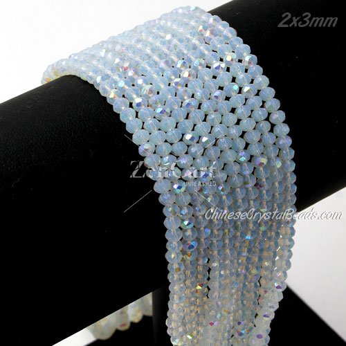 130Pcs 2x3mm Chinese Crystal Rondelle Beads, Opal half AB