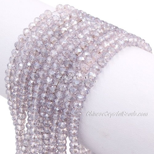 130Pcs 3x4mm Chinese Crystal Rondelle Beads Strand, gray pink light