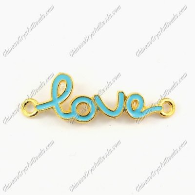 Love Links Connectors Pendants charm, 12x39mm, gold plated, aqua, 1pcs