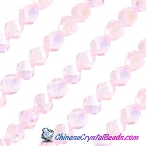 10mm Chinese Crystal Helix Bead Strand, Pink AB , 20 beads