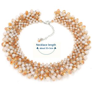 crystal beads Clavicle necklace DIY kits, white jade plated half amber light