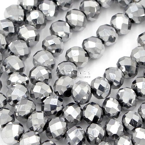 70 pieces 8x10mm 70Pcs Chinese Crystal Rondelle Strand, platinum silver