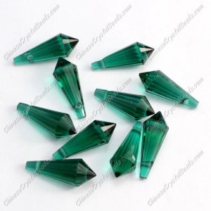 Chinese Crystal Icicle Drop Beads, 8x20mm, 1-hole, emerald, sold per pkg of 10 pcs