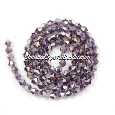 Chinese Crystal 4mm Bicone Bead Strand, Violet AB, about 100 beads