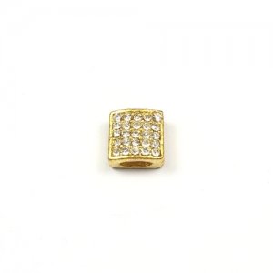 Pave square beads, gold plated, 10mm, sold per 12 pieces