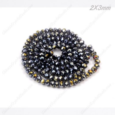 130Pcs 2x3mm Chinese Crystal Rondelle Beads, Black AB