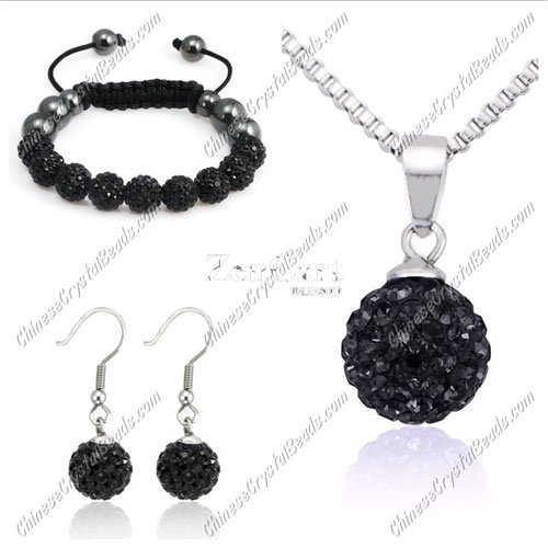 Pave set, Black, 10mm clay pave beads, Necklace, bracelet, earring