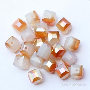 crystal cube beads, 10mm, opal half orange light, sold per pkg of 20pcs
