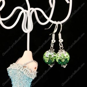 Pave Drop Earrings, green gradient, 10mm clay disco beads, sold 1 pair