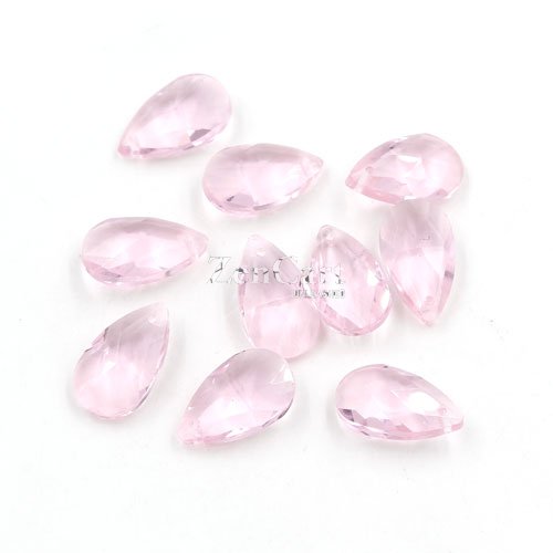 10Pcs 16x9mm Crystal beads Faceted Teardrop Pendant, pink, hole: 1mm