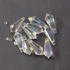 Chinese Crystal Icicle Drop Beads, 8x20mm, 1-hole, clear AB, sold per pkg of 10 pcs