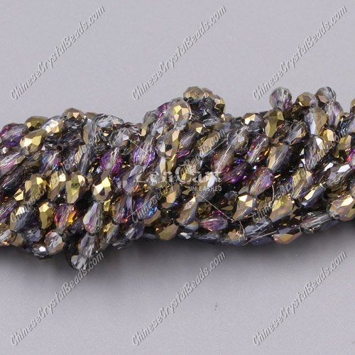 Chinese Crystal Teardrop Beads Strand, gold and purple light, 3x5mm, about 100 Beads