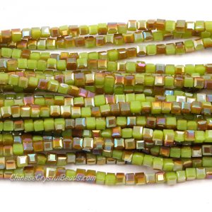 180pcs 2mm Cube Crystal Beads, green opaque and brown light
