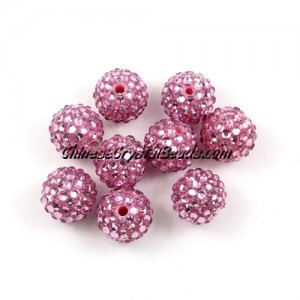 Pave disco Resin disco beads, pink, 10mm, 10 pcs