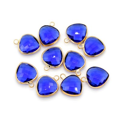 5Pcs 14x18mm heart sapphire Glass crystal Connecter Bezel pendant, Drops Gold Plated one Loops