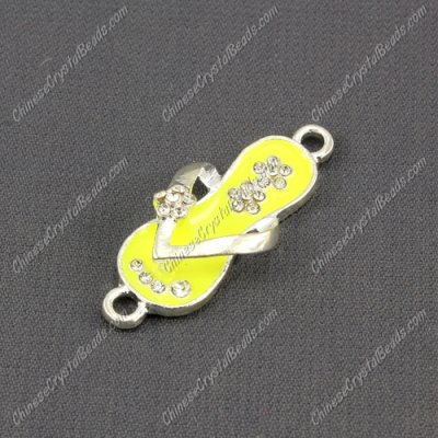 Slippers Pendant Charm, Neon yellow Enamel, silver plated, Findings DIY, 1 piece