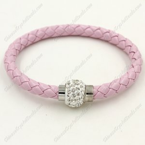 12pcs Weave leather bracelet, Magnetic Clasps, pink, wide 7mm, length about 7inch